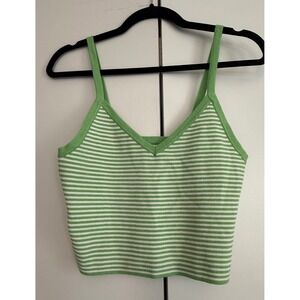 LA Hearts Green White Stripe V Neck Cropped Tank Top Womens Size Medium